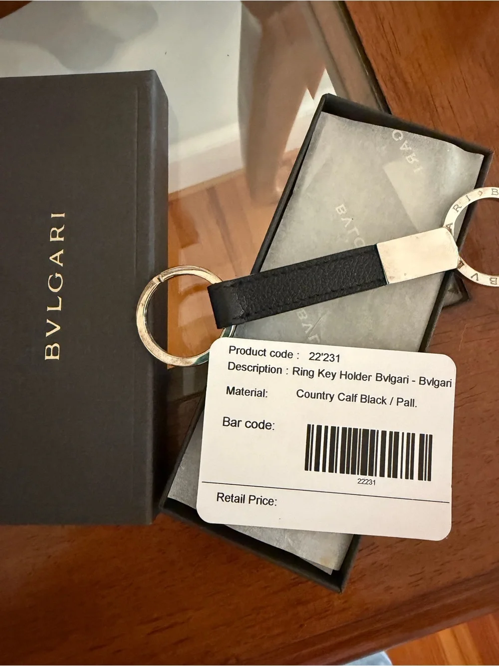 Bulgari Black Calf Leather Strap  22231 with Silver-Tone Engraved Dual Key Rings